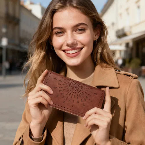 Miniatura 7 de APHISON Billetera para mujer, gran capacidad, monedero, tarjetero, RFID, pulsera, teléfono, cremallera, moneda, bolsillo de viaje