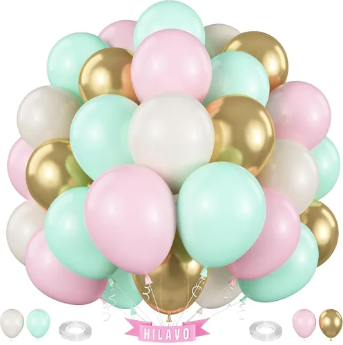 Miniatura 27 de Globos pastel de 12 pulgadas, 35 globos de arcoíris pastel multicolor, juego de globos de confeti de color macarrón y dorado para niñas, Pascua, Oro