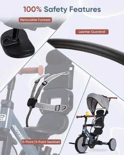 Miniatura 4 de RIDYEE Triciclo 8 en 1 para 1.5-5 años, interruptor sin herramientas, triciclo para niños pequeños con mango de control de dirección para padres