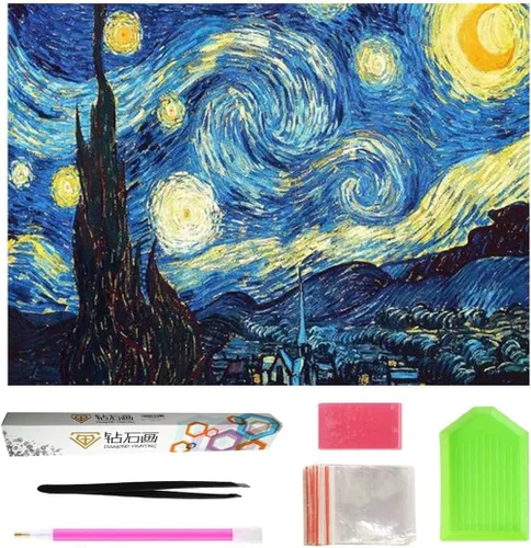 OWAY Pintura de Diamante 5D de Perforación Completa de 20X16 pulgadas, Kits de Pintura por Números Noche Estrellada Kits de Pintura de Diamantes