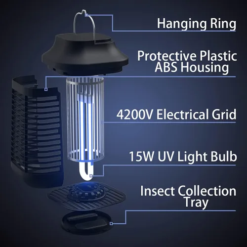 Miniatura 3 de Exterminador de insectos para exteriores/interiores, matamosquitos electrónico de alta potencia 4200 V, resistente al agua, bombilla de lámpara