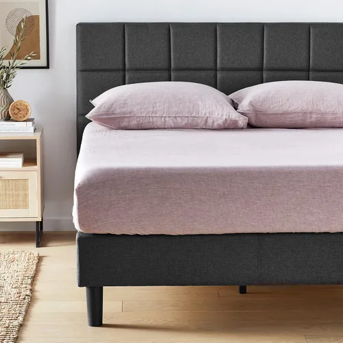 Miniatura 2 de Plataforma para cama con tapizado cuadrado tejido Zinus, Madera, gris