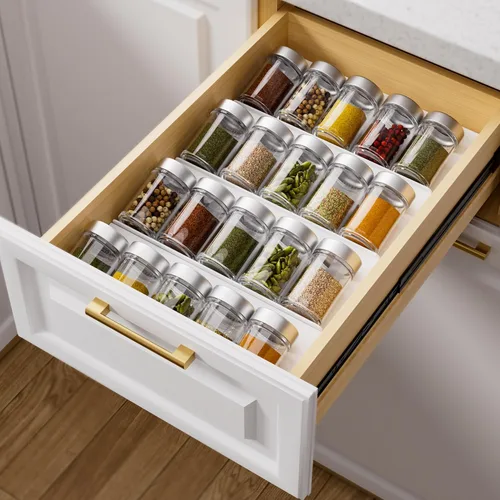 Miniatura 10 de MIUKAA Organizador de cajones de especias de acrílico transparente, 4 niveles, 2 juegos ampliables de 13 a 26 pulgadas, organizador de condimentos