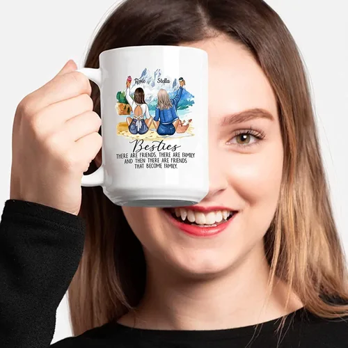Miniatura 3 de Taza de café con texto en inglés "Besties There Are Friends That Become Family", tazas personalizadas para mejores amigas para mujeres, elige