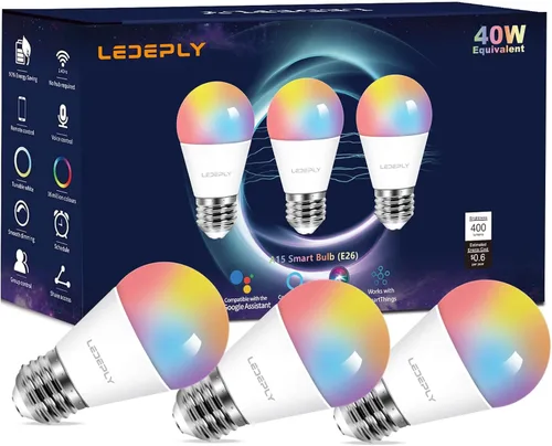 Miniatura 8 de Bombilla inteligente A15, bombillas LED WiFi E26, equivalente a 5 W a 40 W, cambio de color RGB regulable, compatible con Alexa Google, solo WiFi