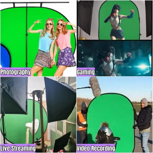Miniatura 5 de Telón de Fondo de Pantalla Verde Azul Doble Cara Plegable con Bolsa de Transporte, Telón de Fondo de Pantalla Verde Desplegable Portátil para Webcam