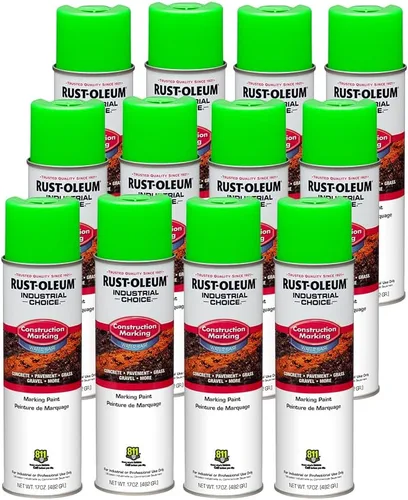 Miniatura 13 de Rust-Oleum 264697-12PK Industrial Choice M1400 System Pintura en aerosol de marcado de construcción a base de agua, 17 onzas, naranja fluorescente