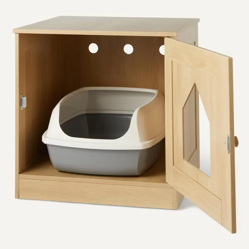 Miniatura 5 de Amazon Basics Caja de arena para gatos estilo mobiliario, roble