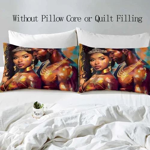Miniatura 4 de LUVIVIHOME Juego de funda de edredón afroamericana de 2 piezas, pintura al óleo, arte negro sexy, mujer negra, hombre, afro-queen y king, regalos