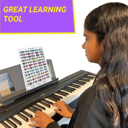 Miniatura 5 de QMG Hoja de trucos de acordes de piano - Gráfico de teoría musical A4 laminado con círculo de quintas para principiantes