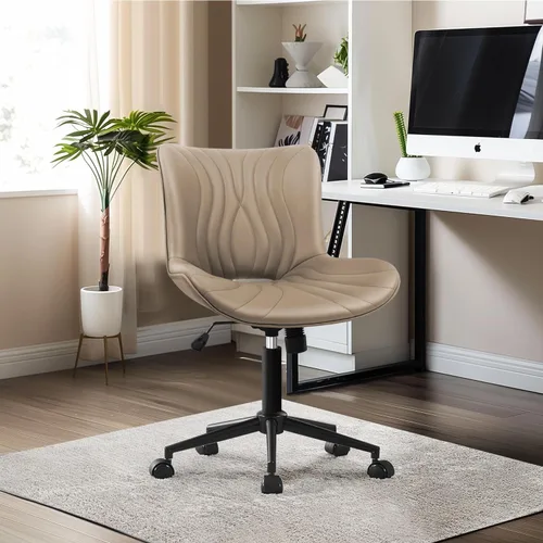Silla de Oficina, Silla de Escritorio Sin Brazos con Ruedas, Sillas Ergonómicas Cómodas para Oficina en Casa y Computadora, Silla de Tocador de Caqui