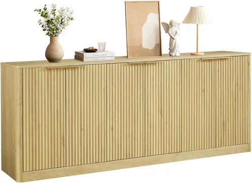 Miniatura 12 de Aparador de buffet acanalado de 59 pulgadas con almacenamiento, credenza grande con 4 puertas, armarios de almacenamiento decorativos de mediados