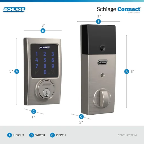 Miniatura 3 de Schlage Connect BE469ZP CEN 716 - Cerradura de seguridad inteligente con alarma incorporada, moldura Century en bronce envejecido