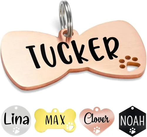 Miniatura 21 de Ultra Joys Placas de Identificación para Perros Personalizadas para Mascotas - Placa de ID Personalizada con Pata Hueca - Placa Grabada para Perros