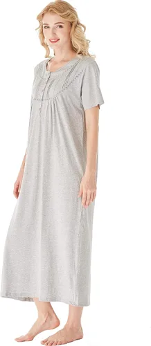 Miniatura 5 de Keyocean - Camisón de manga corta para mujer, 100 % algodón, suave, cómodo, ligero, con encaje, para verano, ropa de dormir