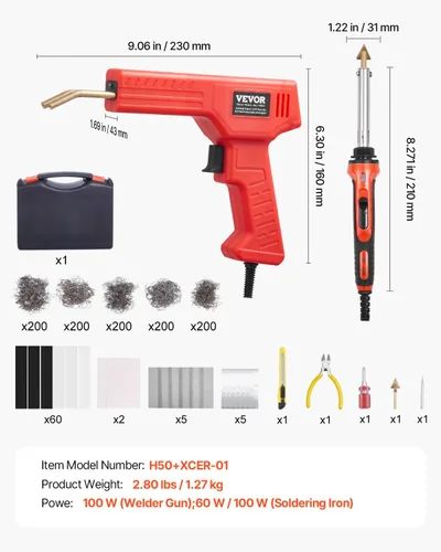 Miniatura 7 de VEVOR Kit de Soldador de Plástico Deluxe, Pistola de Soldadura de Plástico de 100W + Soldador de 60W/100W, Herramienta Profesional de Soldadura
