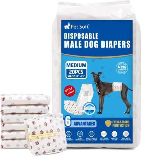Pañales desechables para perros machos Pet Soft - Envolturas masculinas desechables con indicador de humedad, pañales para perros súper absorbentes