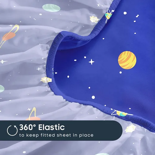 Miniatura 7 de Wake In Cloud - Sábanas espaciales para niños, 100% algodón, juego de sábanas de 4 piezas para niños, Galaxy Celestial, estrellas, cohetes