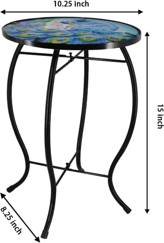 Miniatura 3 de Mesa auxiliar redonda para exteriores, mesa auxiliar de metal, mesa de cristal, mesa de té, mesita de noche para sala de estar, dormitorio, uso