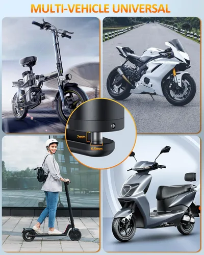 Miniatura 6 de Candado recargable Onvian para motocicleta con alarma de 120 dB y cable de recordatorio de acero de 1.8 m, para motocicletas, bicicletas, ebikes