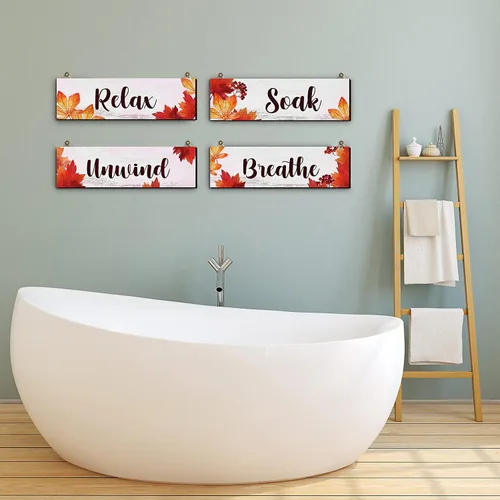 Miniatura 6 de Blulu 4 piezas de decoración de pared de baño de Acción de Gracias, arte de pared, decoración de madera de granja, decoración de madera, para Blanco