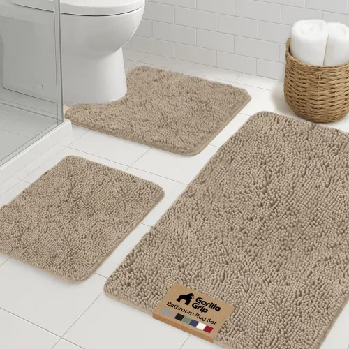 Miniatura 26 de GORILLA GRIP - Juegos de alfombras de baño, juego de 2 alfombras de chenilla suave, alfombra base para inodoro y alfombra de 30 x 20, alfombras Negro