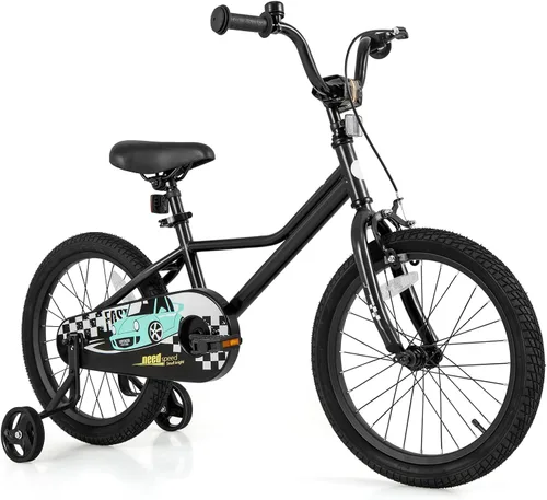 Miniatura 11 de BABY JOY Bicicleta para niños, 12, 14, 16, 18 pulgadas, bicicleta deportiva con ruedas de entrenamiento extraíbles, frenos de mano y posavasos