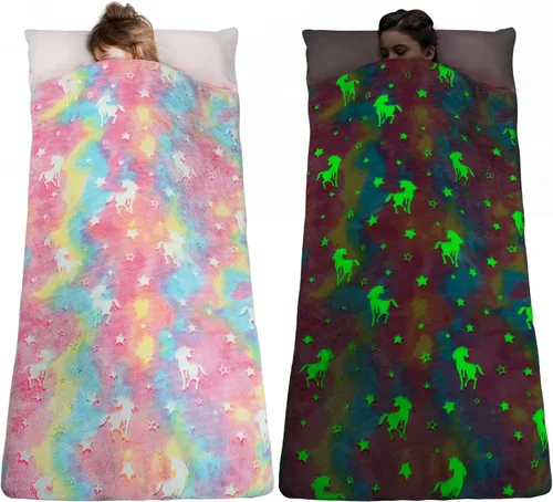 Miniatura 8 de Saco de dormir para niños que brilla en la oscuridad, para niñas y niños, tapete para siesta de 62 x 28 pulgadas, suave y cómodo para fiestas