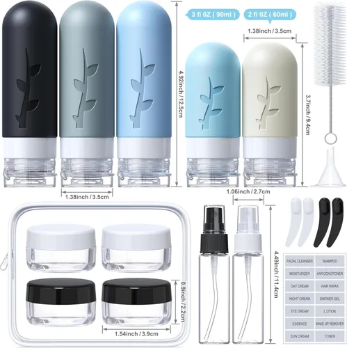 Miniatura 4 de Aeomni Juego de 19 botellas de viaje - Opciones de color, Gris, Botella de viaje