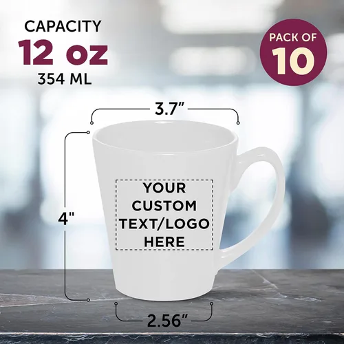 Miniatura 5 de DISCOUNT PROMOS Taza de café con leche de cerámica brillante personalizada de 12 onzas, juego de 10, paquete personalizado a granel, perfecta
