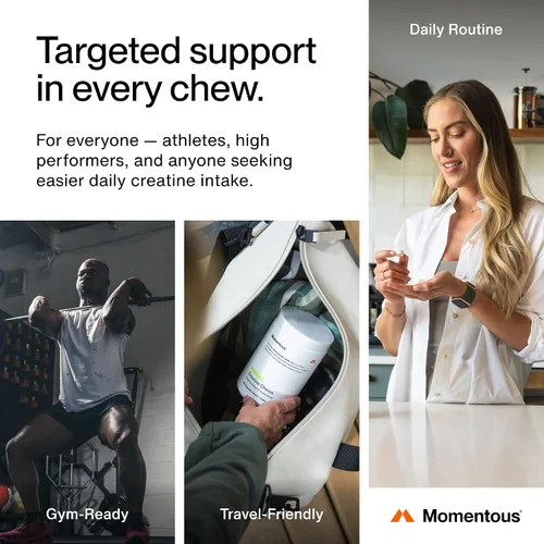 Miniatura 4 de Momentous Masticables de creatina - Monohidrato de creatina - Apoya la fuerza, el músculo magro y la recuperación para hombres y mujeres