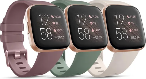 Miniatura 10 de PAQUETE DE 3 Bandas de Silicona Suave Compatibles con Fitbit Versa Bandas Deportivas Ajustables para Mujeres y Hombres Tallas Pequeña y Grande