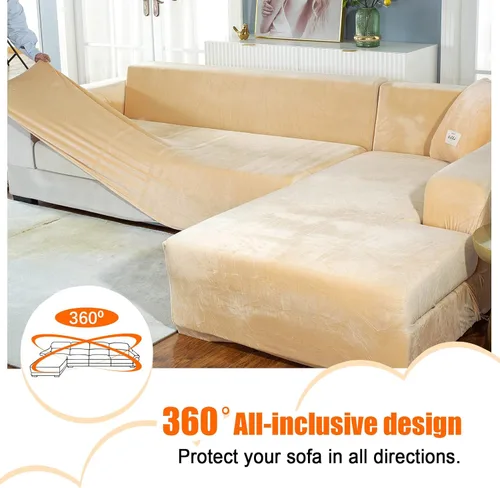 Miniatura 5 de Fundas de sofá modulares en forma de L, 2 fundas elásticas antideslizantes para sofá de 3 + 3 plazas, funda de sofá con fundas de almohada