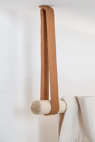 Miniatura 5 de Soporte de barra de cortina montado en el techo de cuero - Perchero moderno para ropa colgante gancho de techo estante de secado de ropa soporte