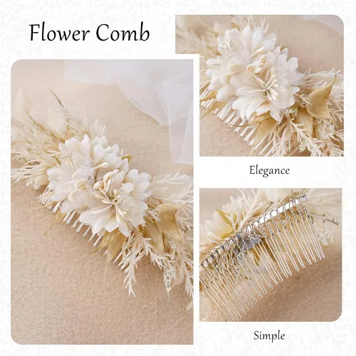 Miniatura 3 de Peineta de flores para novia - Peineta de flores blancas hecha a mano para accesorios florales para el cabello de boda para novia, dama de honor
