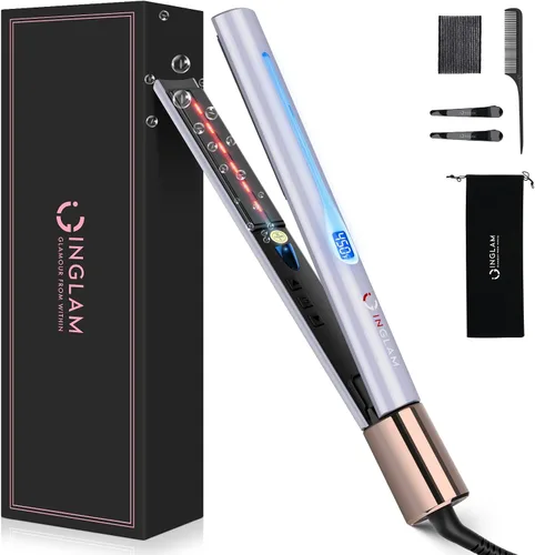 Miniatura 10 de IG INGLAM Plancha lisa para el cabello de titanio, rizador de pelo infrarrojo de 1 pulgada, plancha alisadora iónica negativa de voltaje dual con 11