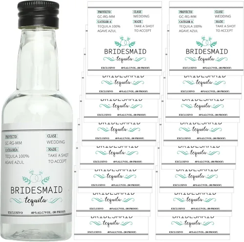 Ireer Juego de 16 etiquetas autoadhesivas para botellas de tequila, regalo para mini botella de champán, calcomanías de dama de honor, despedida de