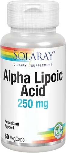 SOLARAY Ácido alfa lipoico 250 mg - 60 cápsulas vegetales - Actividad antioxidante saludable y apoyo energético - Sin OMG y vegano