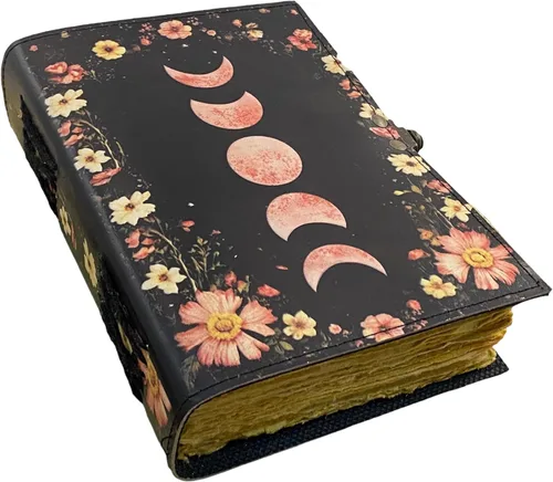 Diario de hechizos en blanco con cierre de cerradura, hecho a mano, vintage, fase lunar, diario, diario de cuero, oración, brujería pagana,