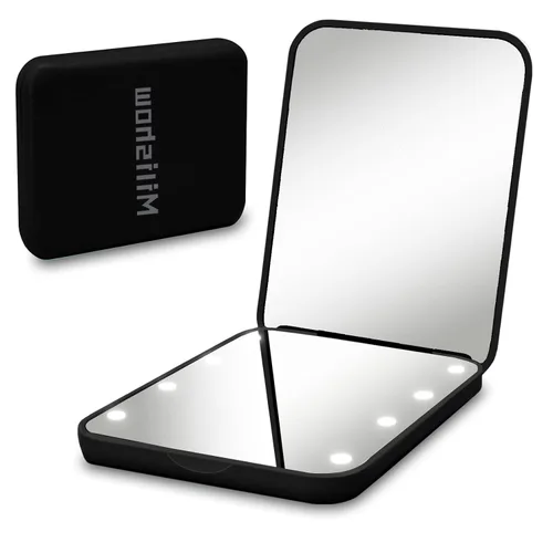 Espejo compacto, espejo de bolsillo LED con aumento 1x/3x, pequeño espejo de maquillaje de viaje iluminado para bolso, bolso, plegable, de mano,