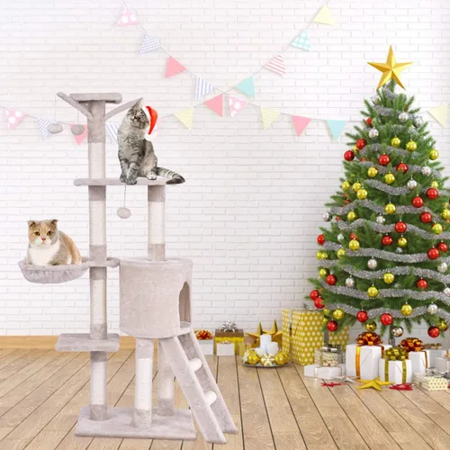 Miniatura 2 de Tangkula Árbol para gatos de 56 pulgadas, torre para gatos de varios niveles con poste rascador de sisal y escalera, área de juegos grande