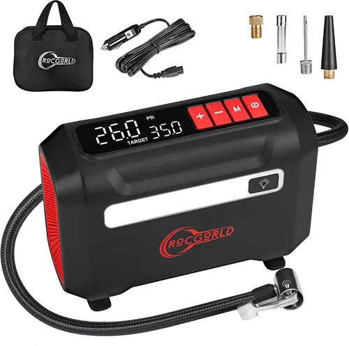 Miniatura 9 de ROCGORLD R8 Inflador de Neumáticos Compresor de Aire Portátil, Compresor de Aire Portátil DC 12V con Pantalla Digital Doble Grande, Inflado 3X Más
