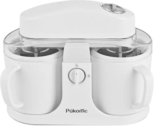 Pukomc Máquina para hacer helados para uso doméstico, con dos cuencos de helado, operación simple y fácil de limpiar, color blanco