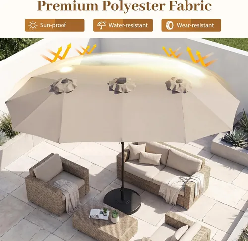 Miniatura 4 de Tangkula Sombrilla solar de patio de 13 pies, sombrilla de doble cara extra grande para mesa de mercado al aire libre con 36 luces LED, mango
