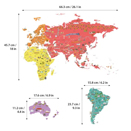 Miniatura 6 de DECOWALL SG-1902s - Calcomanías de pared de mapa del mundo educativo grandes, calcomanías coloridas extraíbles para niños, guardería, dormitorio
