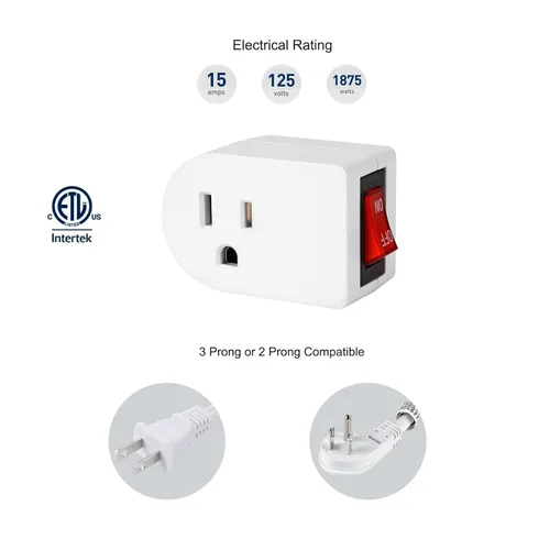 Miniatura 5 de VSEER Toma de tierra con interruptor de encendido y apagado, interruptor de salida de adaptador de corriente individual 15A 1875W/3 clavijas