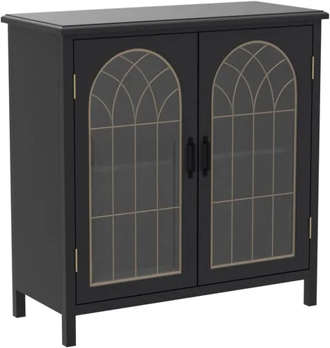 Miniatura 5 de Sophia & William Armario decorativo con 2 puertas, gabinete de almacenamiento envejecido con puerta de ventana de iglesia de metal para entrada