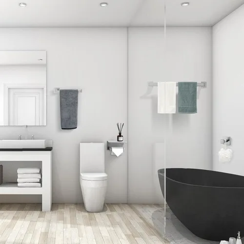 Miniatura 6 de TURS Juego de accesorios de baño de 4 piezas cepilladas para toallas de baño, incluye toallero de 24 pulgadas, soporte para toallas de mano, gancho