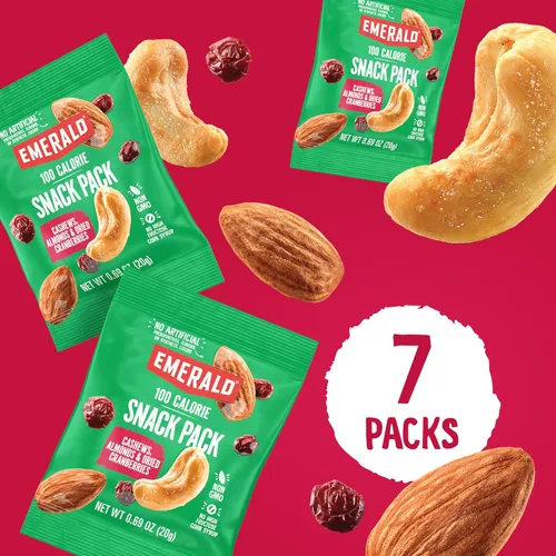 Miniatura 4 de Emerald Nueces anacardos y almendras con arándanos secos, 7 unidades (paquete de 1) Paquetes individuales de 100 calorías de mezcla de nueces