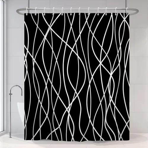 Miniatura 57 de Cortina de ducha pequeña a rayas gris claro degradado para baño, 36 x 72 pulgadas, juego de cortina de ducha geométrica para cabina de RV